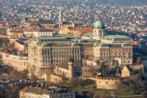 Buda Castle or Royal Palace in Budapest Hungary Lit by Setting Sun